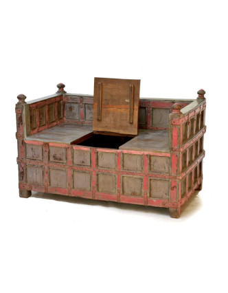 Masívne drevené sedadlo s úložným priestorom, železné kovania, 124x69x78cm