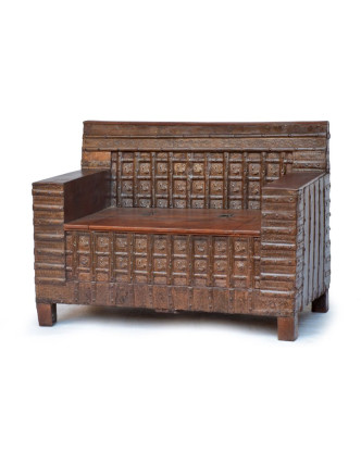 Masívne drevené sedadlo s úložným priestorom, železné kovania, 117x67x86cm