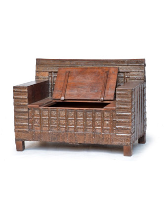 Masívne drevené sedadlo s úložným priestorom, železné kovania, 117x67x86cm