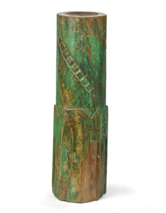 Svietnik, antik stĺp, teak, zelený, 15x15x55cm