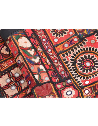 Červená patchworková tapisérie z Rajastan sa zrkadlami, ručné práce, 98x145cm