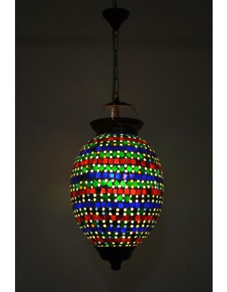 Sklenená oválna mozaiková lampa, červeno-zeleno-modrá, ručné práce, 25x40cm