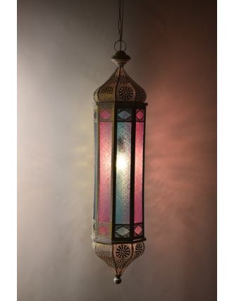 Arabská lampa, multifarebná, biela patina, sklo, ručné práce, 21x21x97cm