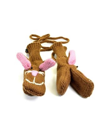 Zvieratkové vlnené rukavice - palčiaky zajac