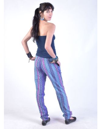 Pohodlné dlhé nohavice s potlačou "Lexy", modro-ružové, elast.pas, vrecká