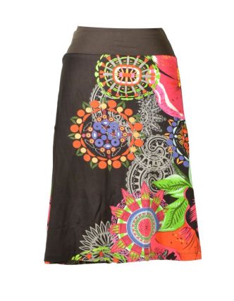 Čierna sukňa po kolená "New Jamy" s farebnou potlačou, pružný pás