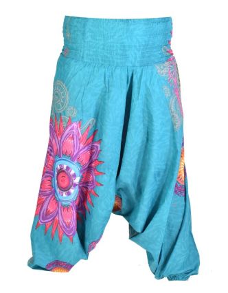 Tyrkysové turecké nohavice-overal-halena 3v1 "Mandala", farebné mandaly, žabičkov