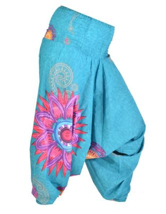 Tyrkysové turecké nohavice-overal-halena 3v1 "Mandala", farebné mandaly, žabičkov