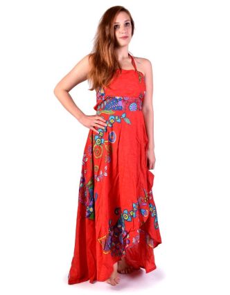 Atypické zavinovacie šaty "Flower design" na ramienka, červené