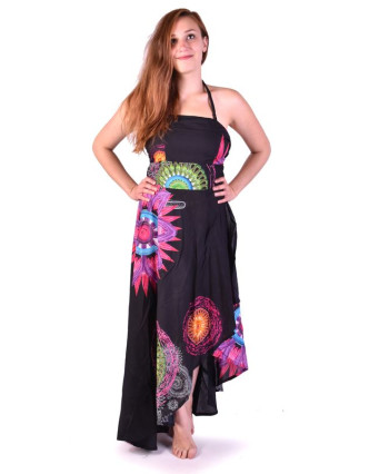 Atypické zavinovacie šaty "Mandala design" na ramienka, čierne