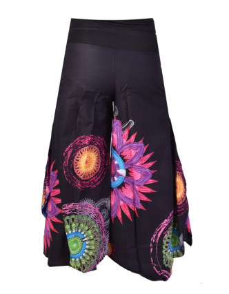 Čierne zvonové nohavice s vysokým pásom, "Mandala design"