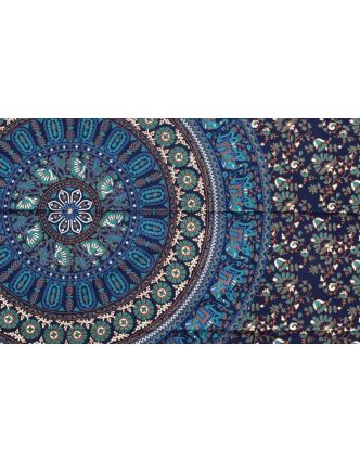 Prikrývka na posteľ, modro-zelený, slony a kvety, 130x210cm