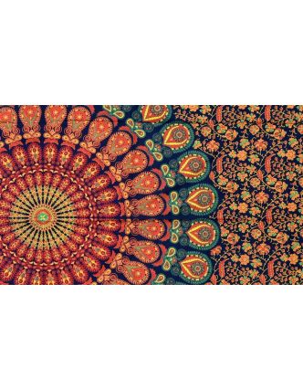 Prehoz na posteľ modrý s oranžovo-zelenou "Barmery round Mandalou" 130x210cm
