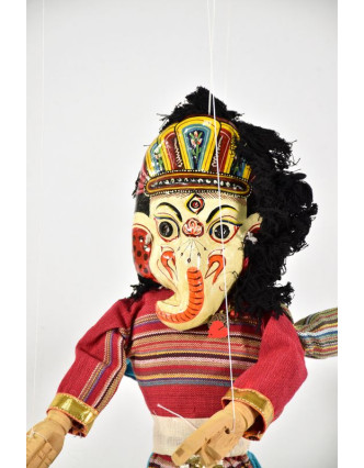 Ručne maľovaná bábka, dve tváre Ganéša / Bhairab, textil-drevo, 45cm