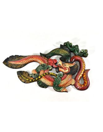 Tibetský drak, ryby a had, ručne vyrezávaný, 55x34cm