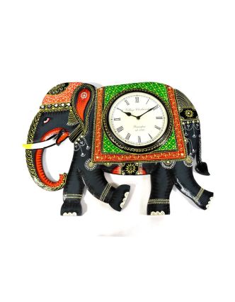 Hodiny so slonom / slon s hodinami, ručne maľované drevo, 62x46cm