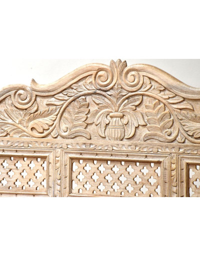 Masívne lavice z mangového dreva, biela patina, ručne vyrezávaná, 148x62x92cm