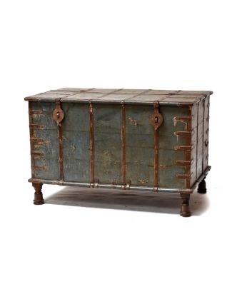 Truhla, antik, teakové drevo, zeleno modrá patina, 110x70x70cm