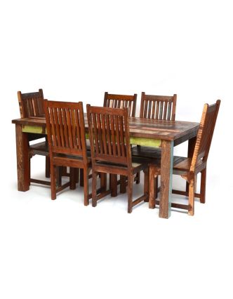 Jedálenský stôl a 6 stoličiek v Goa štýle, starý teak, 200x100x76cm