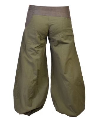 Dlhé khaki balónové nohavice s manžestrom, zips a gombíky, výšivka, vrecká