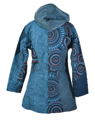 Kabátik s kapucňou, mandala print, petrolejovo modrá, zapínanie na zips a vrecká
