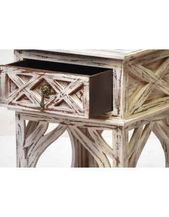 Nočný stolík so zásuvkou, biela patina, mango, 40x40x60cm