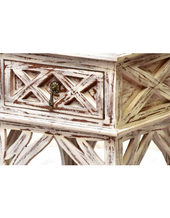 Nočný stolík so zásuvkou, biela patina, mango, 40x40x60cm