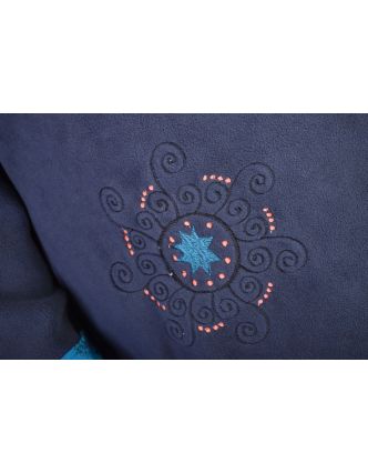 Modrý kabát s potlačou zapínaný na gombík, výšivka, vrecká