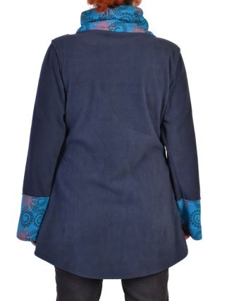 Modrý kabát s potlačou zapínaný na gombík, výšivka, vrecká