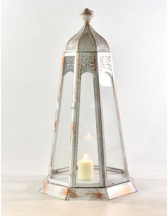 Kovový lampáš, bielo-medená patina, 33x33x69