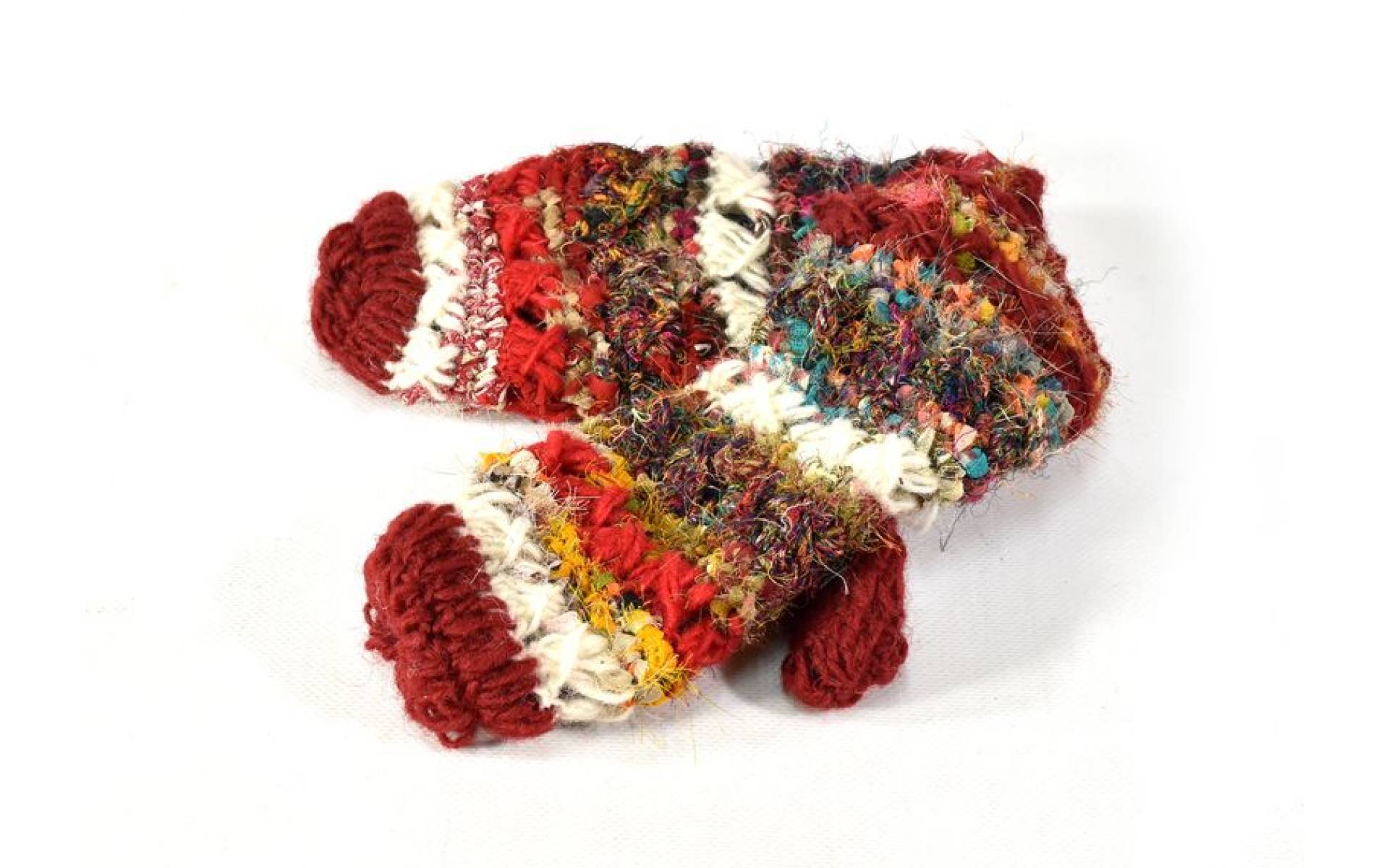 Vlnené rukavice palčiaky, patchwork (vlna, bavlna, hodváb)