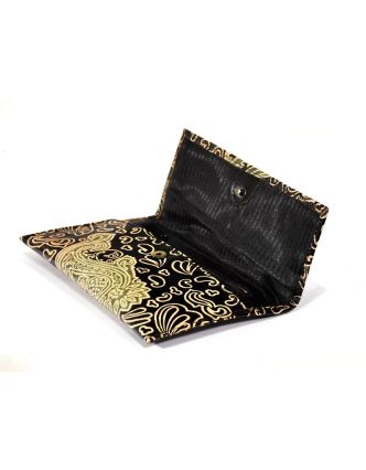 Ručne maľovaná kožená peňaženka, set 3 ks, Paisley, čierna, veľká 20x12cm