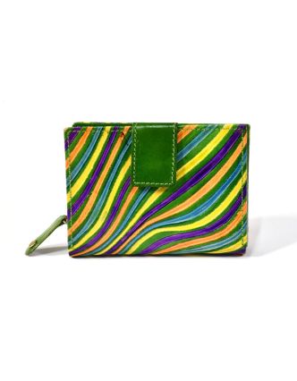 Kožená peňaženka &quot;Stripes&quot;, zelená, ručne maľovaná, 13x10cm