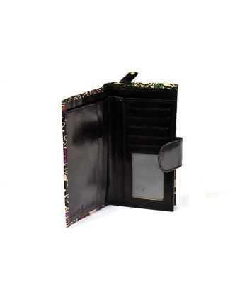 Ručne maľovaná kožená peňaženka, Paisley, čierna, 18x10cm