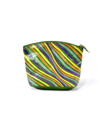Ručne maľovaný kožený neceséry, "Stripes", zelený, 16x10cm