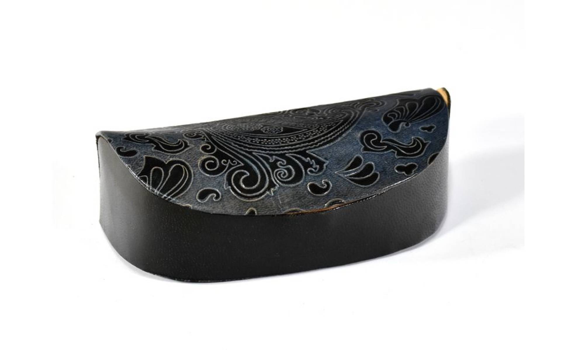 Puzdro na okuliare, "Paisley design", čierna, ručne maľovaná kože, 16x7x5cm
