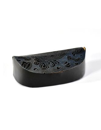 Puzdro na okuliare, "Paisley design", čierna, ručne maľovaná kože, 16x7x5cm