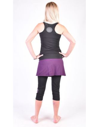 Čierne trojštvrťové nohavice so sukňou na jogu z bio bavlny, Chakra potlač a výšivky