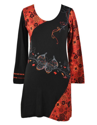 Krátke CERM-červené šaty s dlhým rukávom, Butterfly dizajn, výšivka