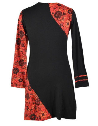 Krátke CERM-červené šaty s dlhým rukávom, Butterfly dizajn, výšivka