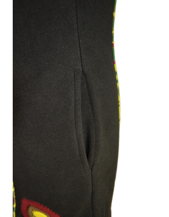 Fleecový kabátik s kapucňou, čierny, khaki kruhové aplikácie, Bubbles tlač, zapínanie