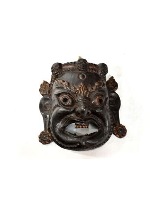 Bhairab, drevená maska, čierna, ručné práce, 30x30cm