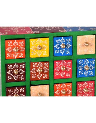 Drevená skrinka s 12 zásuvkami, ručne maľovaná, zelená, 25x14x21cm