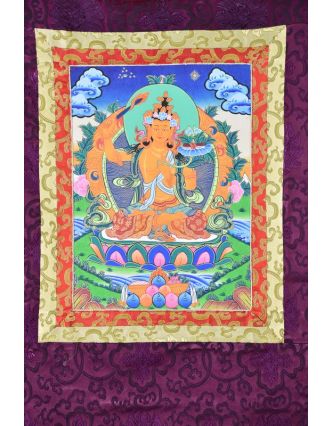 Thangka, Mandžušrí, fialový brokát, 55x85cm
