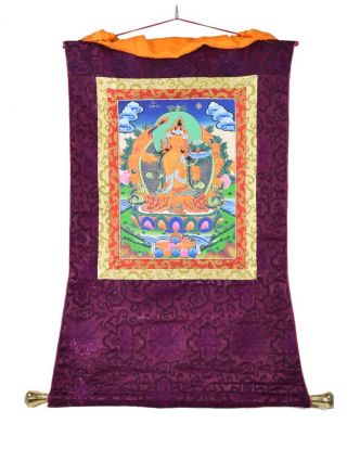 Thangka, Mandžušrí, fialový brokát, 55x85cm