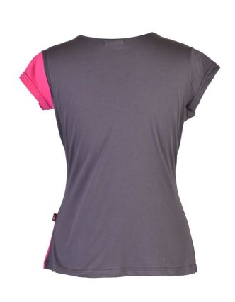 Šedo-ružové tričko s krátkym rukávom, V výstrih