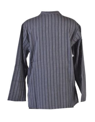 Pruhovaná pánska košeľa-kurta s dlhým rukávom a vreckom, šedo-čierna