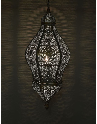 Mosadzná lampa v arabskom štýle, biela patina, vnútri biela, 100cm
