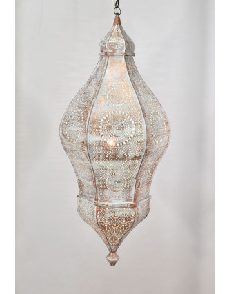Mosadzná lampa v arabskom štýle, biela patina, vnútri biela, 100cm
