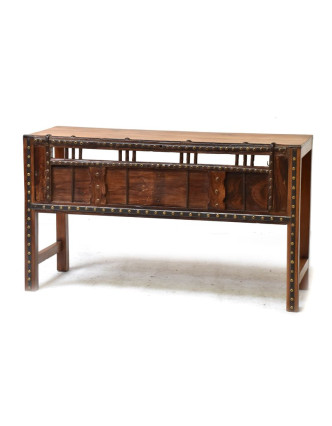 Konzolový stolík z antik teakového dreva, železné kovania, 125x45x73cm